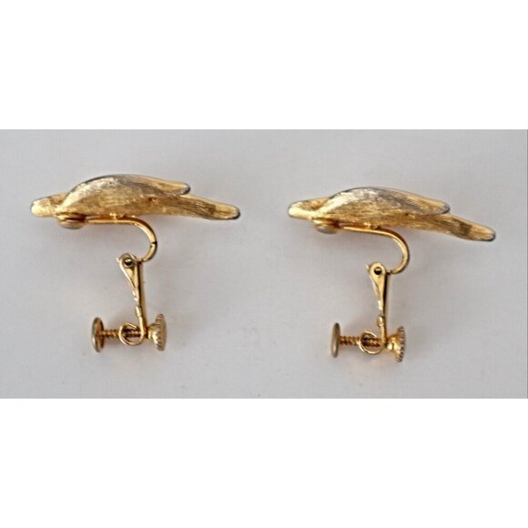 Vintage Earrings Clip On Dolce Gabbana Green Enamel Paint Gold Toned Designer - Picture 5 of 6